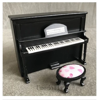 1 Komplet drvenih minijaturni klavir u mjerilu 1/12 + stolica za dollhouse, mini-model namještaja za lutaka i igračaka OB11, pribor