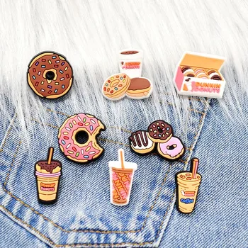 1PC Slatka igle s emajlom Dunkin Donuts, slatka ikonu Boba Milk od PVC-a, kaput s lapels, torba, šešir, ukras, pogodan za prijatelje, darove za djecu