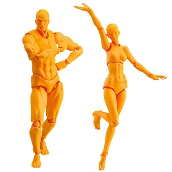 2 KOM Body Kuna Lutka Umjetnika Lutka Glupan Zglobna Lutka Za Crtanje Figura Za Kovrčava Model Muški + Ženski Set (Narančasta)