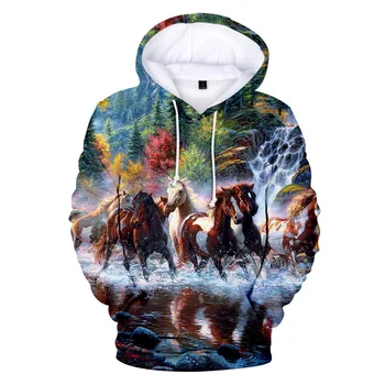 2021 Konj Hoodies Muškarci Žene Ulične Casual Odjeća Majica SA 3D Ispis Konja Životinje Jesen Hoodies Odijevanje