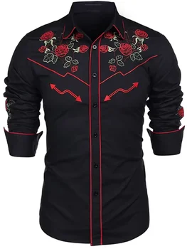 2023 Nova muška košulja u zapadnom stilu Košulju s cvjetnim ispis Rever Ulica odjeća dugih rukava i gumbe ulični Modni dizajner u zapadnom stilu