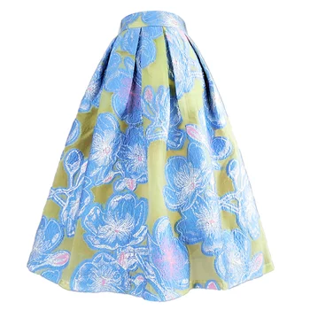 2023 Proljeće-ljeto Ženska odjeća Korejski Luksuzni Vintage Elegantan Plavi cvijet s cvjetnog vezom, duga suknja s visokim strukom, u dvije boje