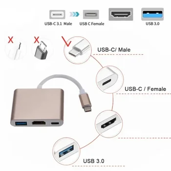 Adapter za punjenje USB 3.0 je kompatibilan sa Type C i HDMI, 3 u 1, USB Hub-C 3.1 za Mac Air, Pro, Adapter Huawei Mate10 Samsung S8 Plus
