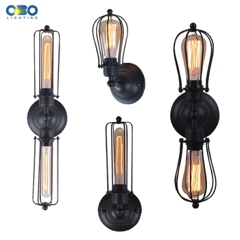 Američki starinski jednostavan Iron Crna zidna svjetiljka za prostore, Rasvjeta za uređenje prolaz u trgovini, Klasicni zidna lampa E27
