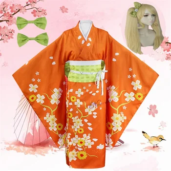 Anime Super Данганронпа 2 Zbogom Očaj Хийоко Сайондзи Kimono Cosplay Odijelo Perika Donje Narančasta haljina-kimono na Noć vještica