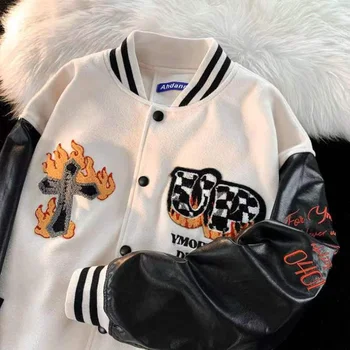 Baseball jakna sa izvezenim gotičkim slovima 2022, muška odjeća, sveučilišni jakne, ženska gornja odjeća-бомбер, kaput u stilu hip-hop, umjetna koža, zima