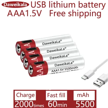 Besplatno je punjač litij-ionsku bateriju velikog kapaciteta 1,5 v AAA 5500 mah, punjiva preko USB-a, za daljinski upravljač, bežični miš + kabel