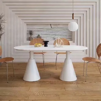 Blagovaona stol Nordic Light Luxury Rock Plate, Ovalni, Moderan, Jednostavan, Mali, Okrugli Stol, Tihi Vjetar, Čist Bijeli Stol