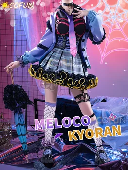COFUN Game Vtuber XSOLEIL Meloco Kyoran Cosplay kostim za Halloween Žensko odijelo, Haljina je Anime Kišobran Cipele