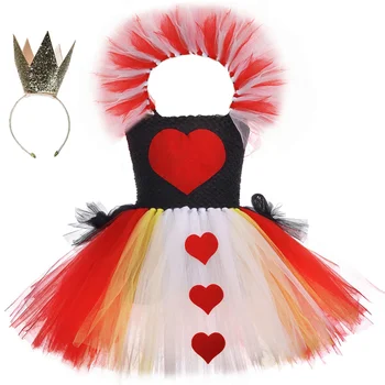 Dječji kostim kraljice srca na Halloween, karnevalske večernje haljine, Alisa, Zla kraljica, cosplay, haljina-kutije za djevojčice s ovratnikom