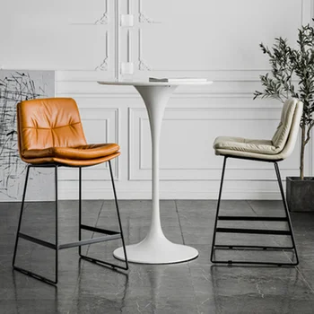 Dnevni boravak u skandinavskom stilu, Kožna bar stolica, Obiteljski Jednostavan Luksuzni Iron Visoka stolica za kavu, Moderna zgodan stolica-lezaljka