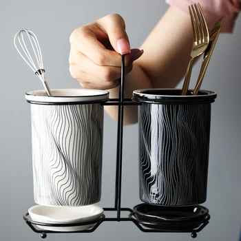 Europska kreativni keramički držač za štapiće kako stalak za šipke za jelo, stalak za odvodne cijevi, postolje za pohranu vilice i žlice, Postolje za kontejner za šipke za jelo