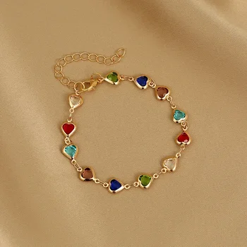 Fin Šarene narukvice u obliku srca za žene, Šarm, Korejski Kristal, Cirkon, Metalni Lanac, Narukvice, rođendanski poklon, nakit