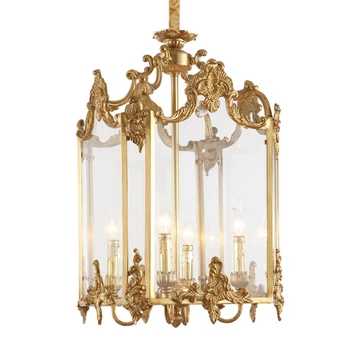 Francuski viseće svjetiljke za vile od bakra, lobiranje u europskom stilu, predsoblja, svjetiljke za predvorju, luksuzni svjetiljke za koridore u retro stilu, kreativna