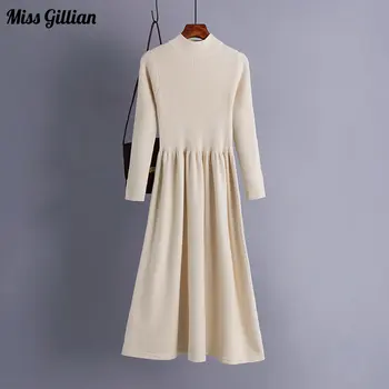 Haljine-veste za žene, čuvajući toplo jesensko-zimska odjeća, običan pletene elegantne osnovne haljine s visokim strukom, jednostavne haljine trapeznog oblika
