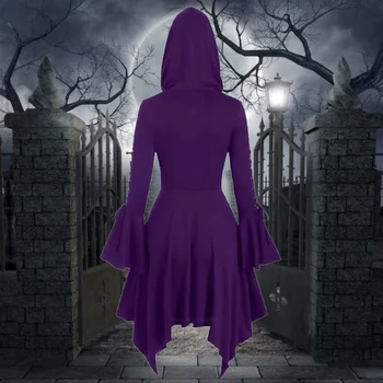 Halloween je Strašna Cosplay Odijelo za Žene i Djevojčice Srednjovjekovne Gotičke Vintage Haljine Vještice 3 Vrste boja Dugih Rukava Kaput S Kapuljačom za Zurke