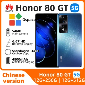 HONOR 80 GT 5g Smartphone Snapdragon8 + gen1 6,67 inča 120 Hz Ekran 54 MP Kamera 4800 mah 66 W Punjenje Android Izvorni Koristi Telefon