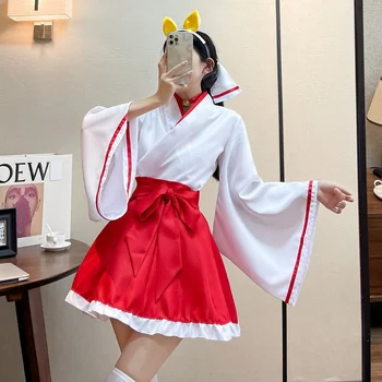 Japanska Кавайное Kimono Ogrtač Anime Cosplay Haljina-Kimono Plus Veličine Odjeće U Stilu Лолиты Dugi Rukav Crveno-Bijele Odjeće Sobarica дропшиппинг