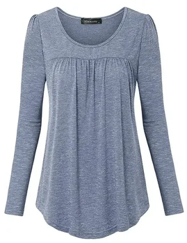 Jesensko-zimska nova ženska t-shirt Amazon, topla rasprodaja, monotono прессованная плиссированная majica dugih rukava crne boje