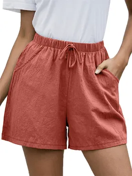 Ljetne kratke hlače CHSDCSI od pamuka i lana, ženske sportske osnovne mini-hlače, modna odjeća za trčanje s visokim strukom, Donji džep na tenis rukomet, Odjeća