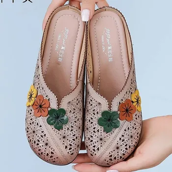 Ljetne Nove papuče Baotou mekani potplat u etničkom stilu s cvjetnim uzorkom, ženska gornja odjeća s ravnim potplatima u retro stilu, prozračna odjeća u retro stilu, ženske cipele
