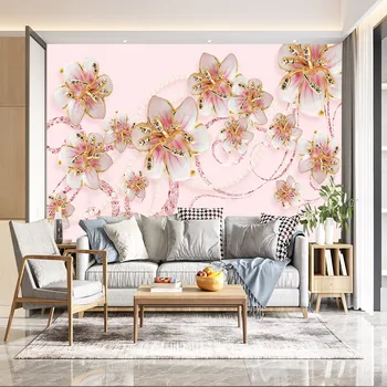 Luksuzna pink velike zidno slikarstvo Europska 3D stereo diamond flower nakit desktop dnevni boravak spavaća soba na red samoljepljive tapete