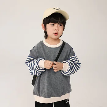 Majica s kapuljačom za dječake Proljeće i jesen 2024, Nova proljetna košulja na pruge u korejskom stilu za dječaka, dječji pulover, odjeća, za dječake i djevojčice