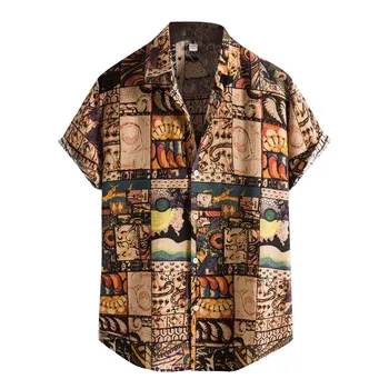 Muška Vintage Casual Košulja po cijeloj površini U Etničkom Stilu, Bez kratkih Rukava, Ovratnik Postolje svakodnevno nošenje, kvalitetni uredski velike bluza