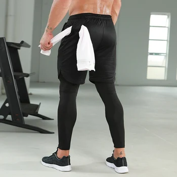Muške hlače za trčanje 2 u 1 s džepovima na munje, sportske kratke hlače za trening, sportske hlače