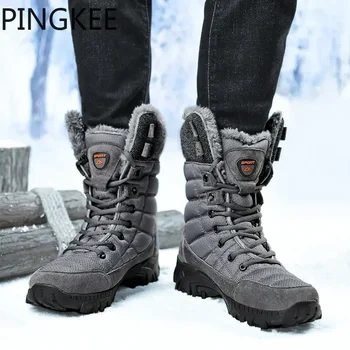 Muške zimske čizme PINGKEE za muškarce, toplo ulične vodootporan snijeg od debele pliš, prozračna tkanina, planinarenje cipele