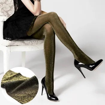 Nacreous srebrno-zlatni svilene hulahopke Ženski Ljeto jesen hulahopke Bešavne debele čarape