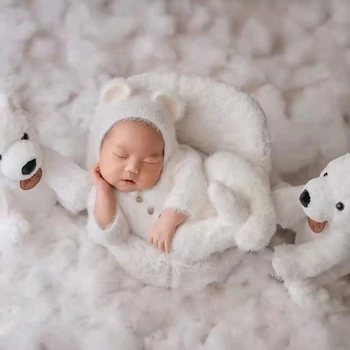 Odjeća za snimanje fotografija novorođenčeta, meka dječja roba pleten, kapa sa medo, set od dva komada