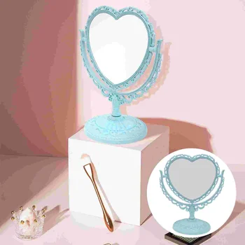 Ogledalo u obliku srca, radna površina ogledala za šminkanje, dvostrano obrtno ogledalo povećala na komodi za poklon plave boje