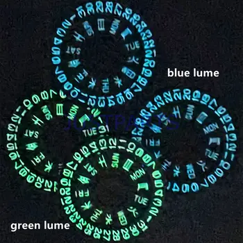 Plava / Zelena Lume, crni disk sa datumom, Kotač tjedna za kretanje NH36 Date@3/3.8