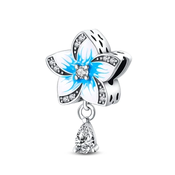 Pogodna je Originalni Pandora narukvica od 925 sterling Srebra, Šarmantan ukras u obliku plavog cvijeta za žene, modni nakit od perli svojim rukama