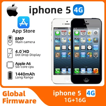 Rabljeni Originalni Apple iPhone 5 Разблокированный Mobilni telefon iOS 16/32/64 GB Srebrno-Crna Za opcije 4.0 