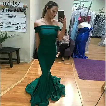 Seksi Duga haljina Sirena 2023 godine s otvorenim ramenima i Skromna Атласное Donje večernja haljina na podu, Poseban Plus Size