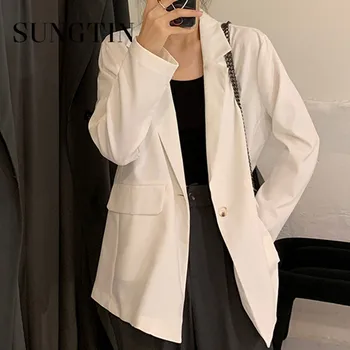 Sungtin Korejski Ured Ženski blazer, elegantan Ženski modni casual Ženski blazer slobodnog rez, bijele jesen šik vrhovima 2023 godine.