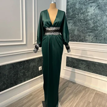 Tamno zeleno večernje haljine Sirena S dubokim V-izrez, Satin nabori, sjajni Elegantne večernje haljine djeveruša, Атласное vjenčanicu celebrity 2023
