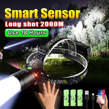 Ultra Snažan inteligentni senzor Svjetla USB Punjiva glavu svjetiljku 18650 Zoom Glave svjetlo Дальнобойная Lampe Ribolov Lov