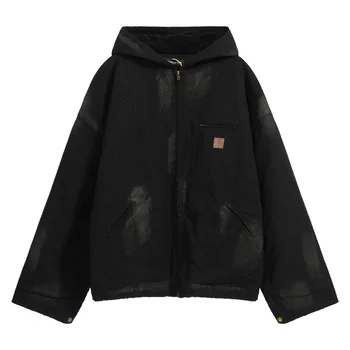 Visokokvalitetna Crna vintage jakna s kapuljačom na munje GRAILZ 1: 1, jesen-zima, Muška i ženska Gusta topla majica GRALZ od gustih materijala