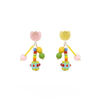 Zabavne šarene naušnice od perli, pribor za ručni rad u obliku tulipana, kvalitetne niša dizajnerske stezaljke za uši