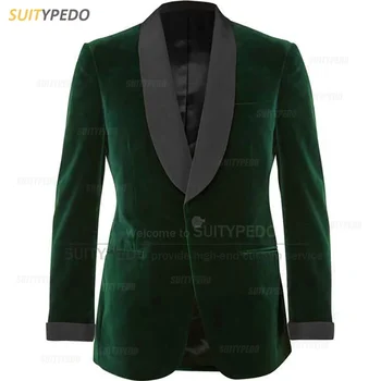 Zeleni baršun blazers za muškarce, moderan приталенный jaknu 1 preklopni, Službena šal s lapels, Smoking za maturalne večeri, poslovne vjenčanje jaknu, 1 kom.