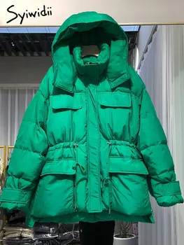 Zeleni parkovi Syiwidii, plava zimska jakna 2022, Nova Korejska moda, struk je moguće podesiti kaput s velikom kapuljačom, утепляющая topla odjeća