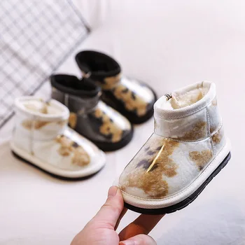 Zimska dječja obuća, vodootporan prozirni čizme s uzorkom slatki peseki, zimske cipele od kože, krzna, нескользящие kratke čizme za dječake i djevojčice F10204