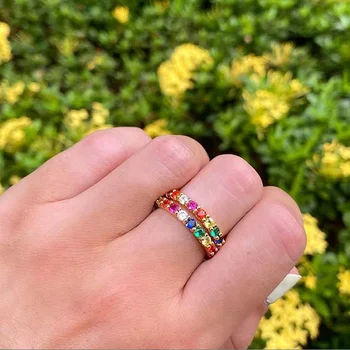 Zlatno prstenje Rainbow Coloful CZ Eternity za vjenčanje, vjenčanje pokloni, prekrasne modne ženske ukrase za ženske ruke