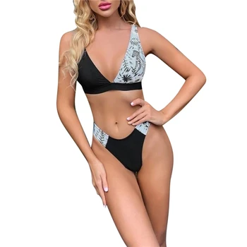 Ženski kupaći kostim iz 2 dijela Bez rukava, Majice s ekranom u Boji blok + Taljenje, Komplet za Dame Ženski kupaći Kostim Bikini, Komplet 2021, Ljeto Plaža Odijevanje