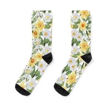 Žute i Bijele Čarape s Proljetno Uzorkom u obliku Narcissa u rasutom stanju Za golf, cool ideje za poklone za Valentinovo, Čarape, Ženske Gospodo