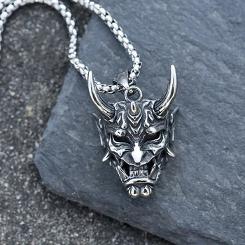 Готическое ogrlica sa ovjes u obliku Demon s dugim rogom, Japanski stil, Maska Duh od nehrđajućeg čelika, Muška lanac s ovjesom, Modni ukras u gotičkom stilu, dar