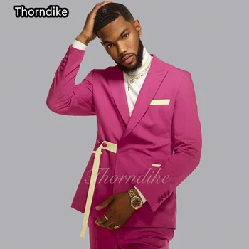Торндайк 2022 Najnoviji Dizajn Kaput I Hlače Pink-Pink Muško odijelo Svijetlo Žuta Haljina S Pojasom Za Mladoženju, Najbolji Muški Smoking, Komplet od 2 predmeta